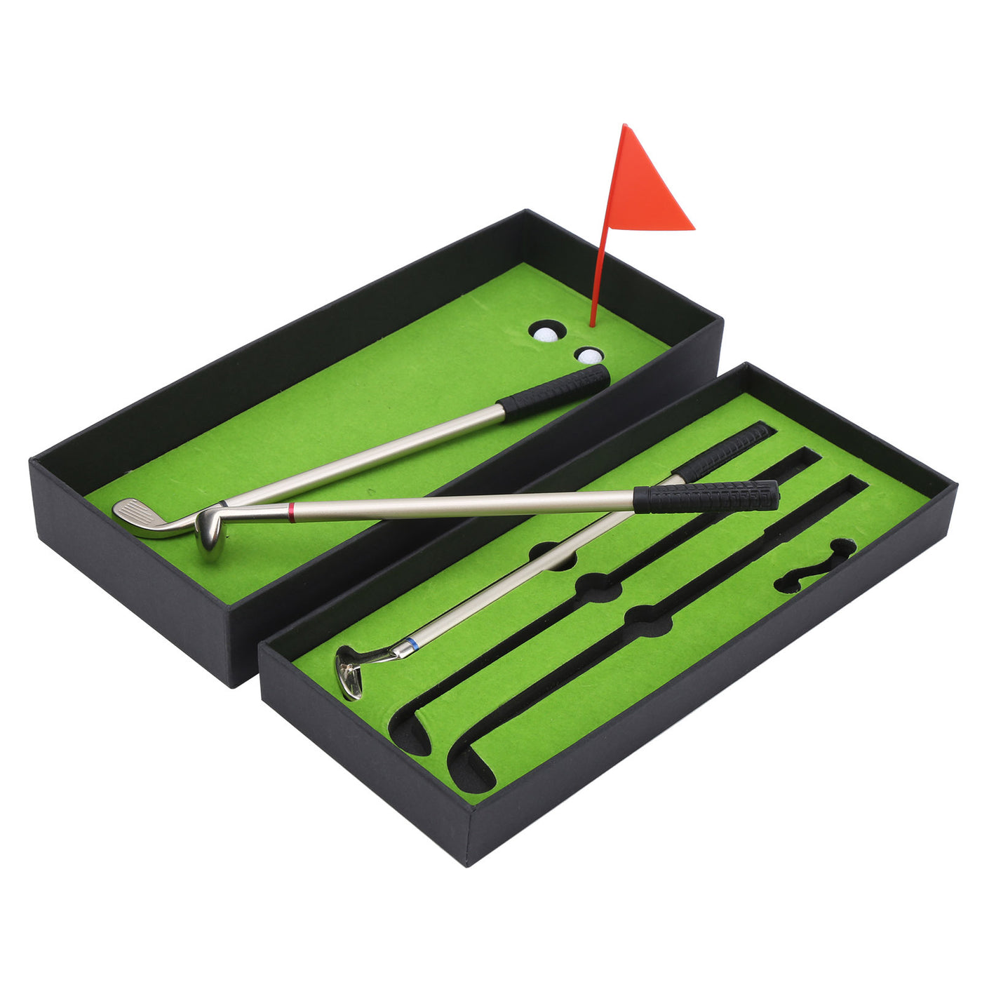 Mini Desk Golf Game Box – Green Driving Range with Club Pens, Balls, Flag