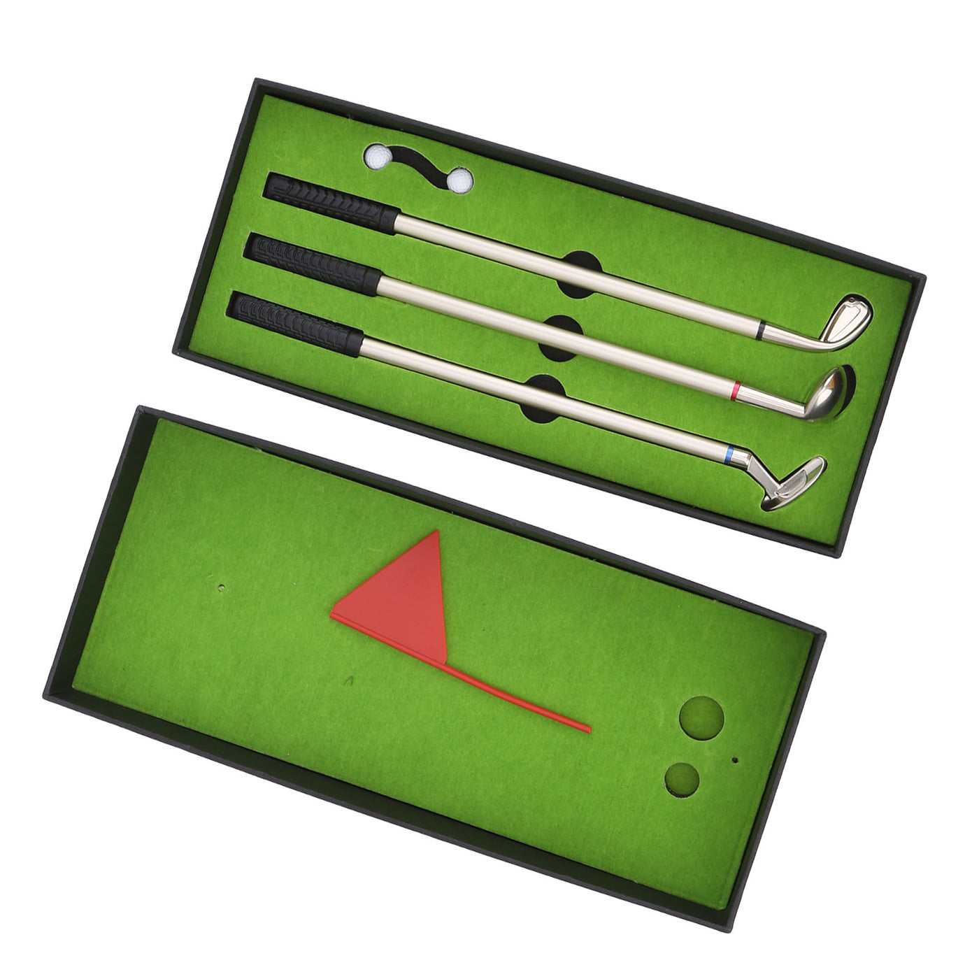 Mini Desk Golf Game Box – Green Driving Range with Club Pens, Balls, Flag