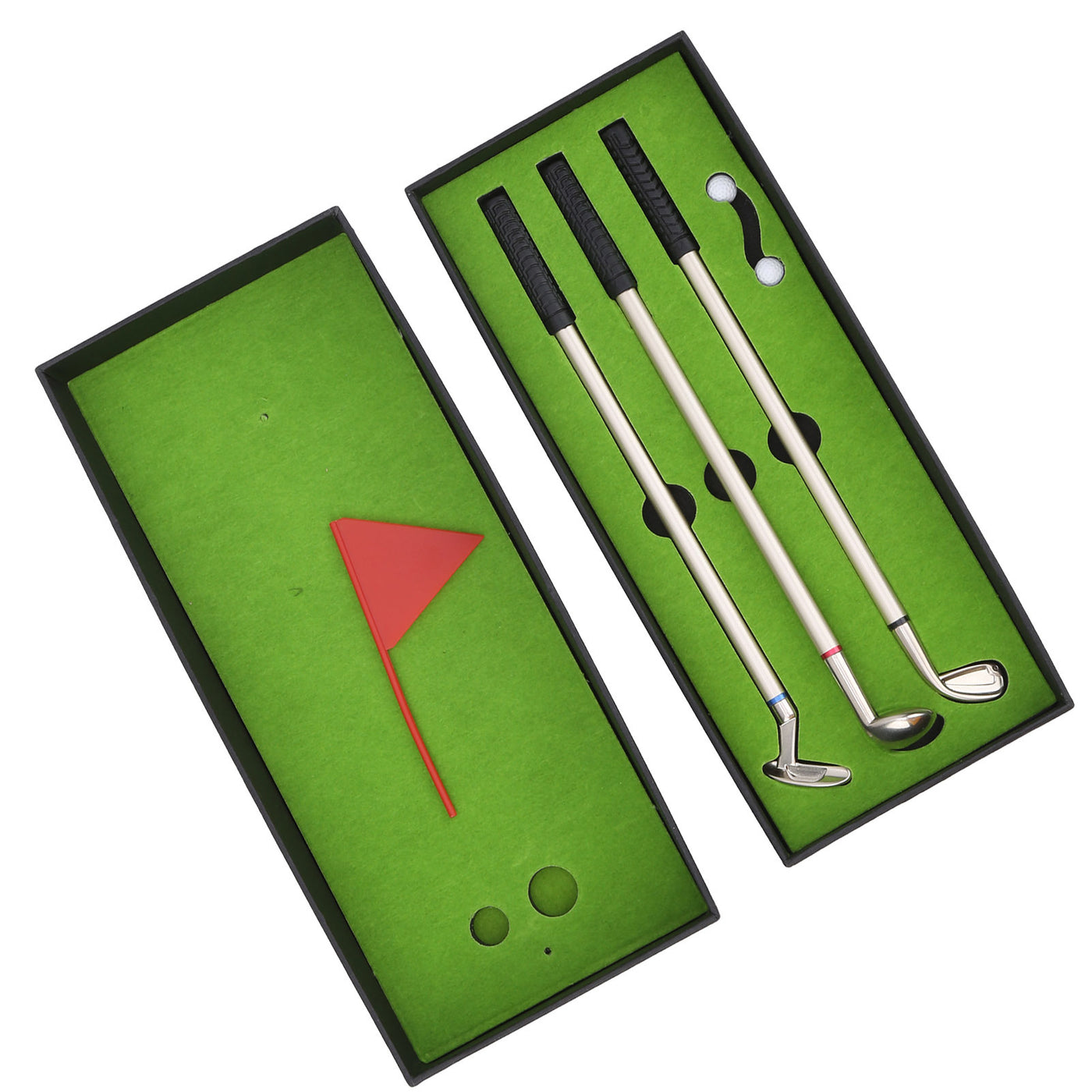 Mini Desk Golf Game Box – Green Driving Range with Club Pens, Balls, Flag