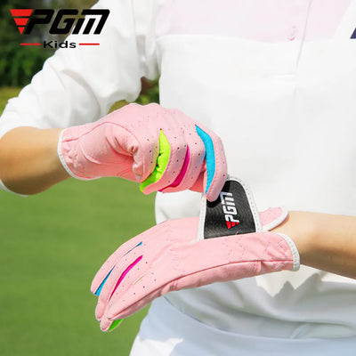 Female Golf Gloves – Breathable, Anti-Slip for Boys & Girls (White/Pink)