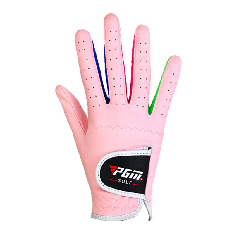 Female Golf Gloves – Breathable, Anti-Slip for Boys & Girls (White/Pink)