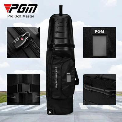 PGM golf aviation bag with security lock, reinforced zippers, and durable handles for safe and convenient golf club transport.