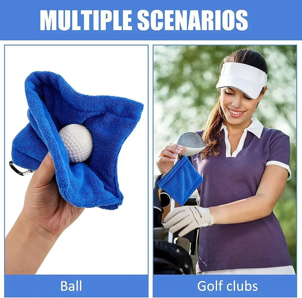 Microfiber Golf Ball Cleaning Towel – Water-Absorbent with Carabiner Hook for Clubs & Balls