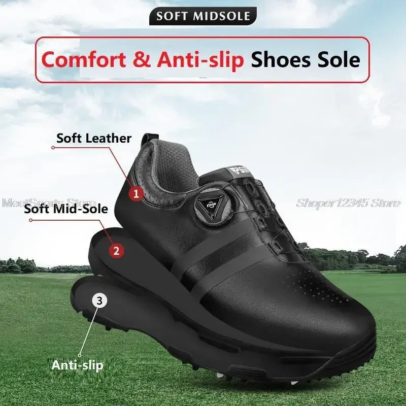 Golf Shoes – Waterproof, Non-Slip Sports Sneakers for Men with Rotating Shoelaces (3 Styles)