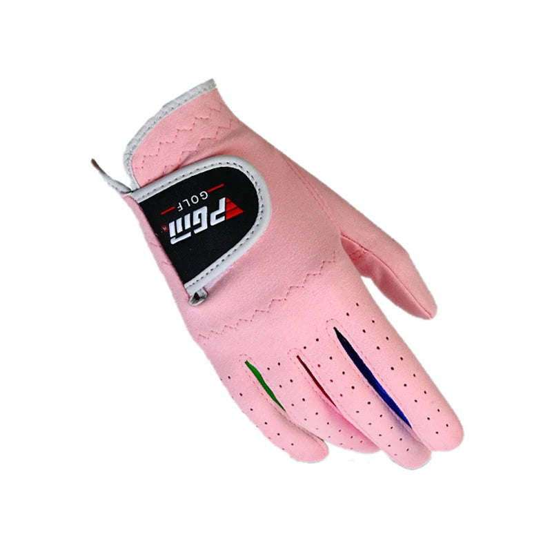 Female Golf Gloves – Breathable, Anti-Slip for Boys & Girls (White/Pink)