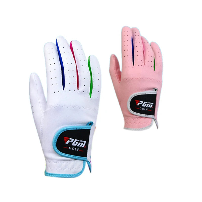 Female Golf Gloves – Breathable, Anti-Slip for Boys & Girls (White/Pink)