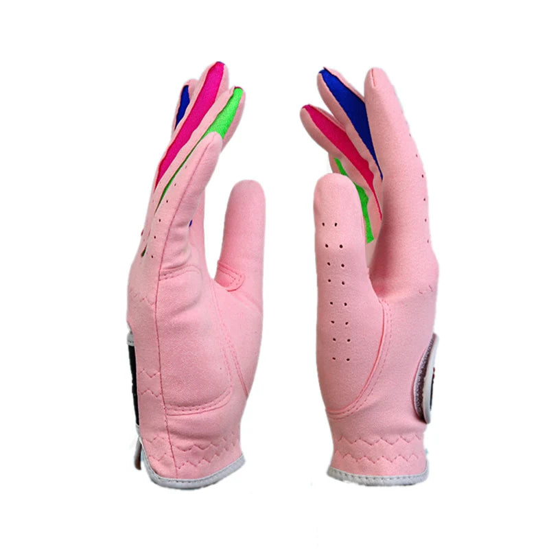 Female Golf Gloves – Breathable, Anti-Slip for Boys & Girls (White/Pink)