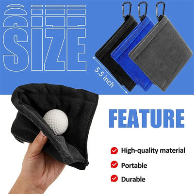 Microfiber Golf Ball Cleaning Towel – Water-Absorbent with Carabiner Hook for Clubs & Balls