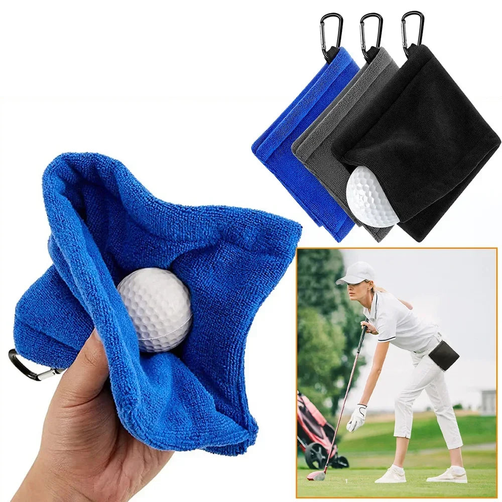 Microfiber Golf Ball Cleaning Towel – Water-Absorbent with Carabiner Hook for Clubs & Balls