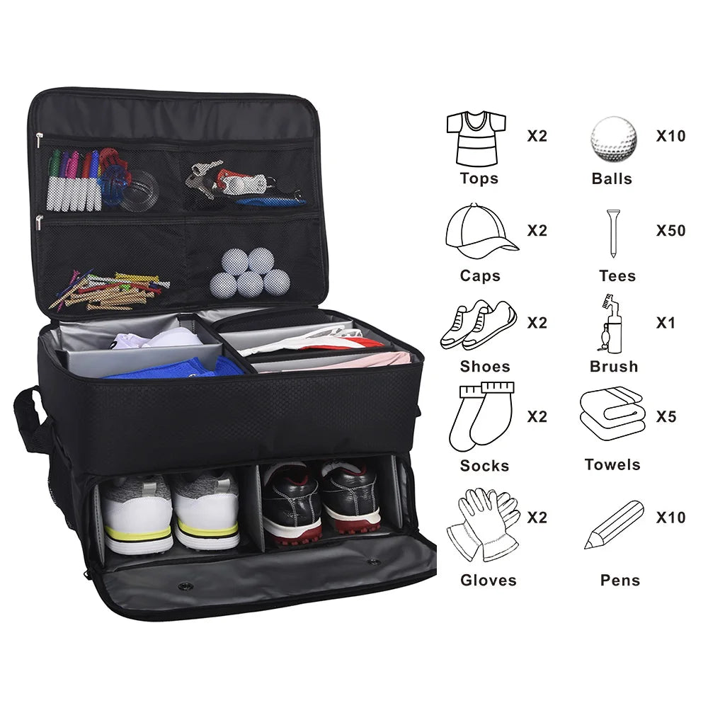 Waterproof Golf Trunk Organizer with Shoes Bag & Storage for Gear & Accessories