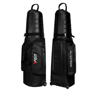 PGM hard shell golf aviation bag with roller skates and anti-collision protection, designed for secure golf club transport.