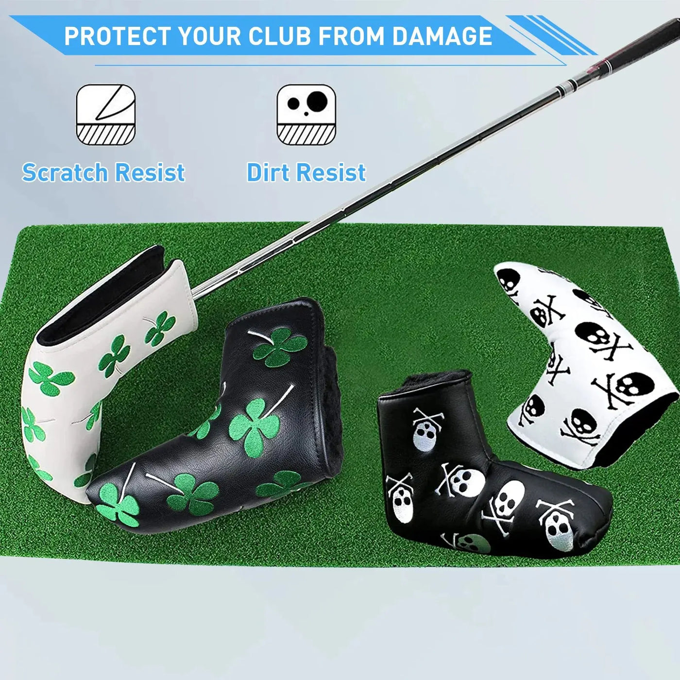 Golf Putter Head Covers – PU Leather Blade Protector for Men & Women (Black/White)