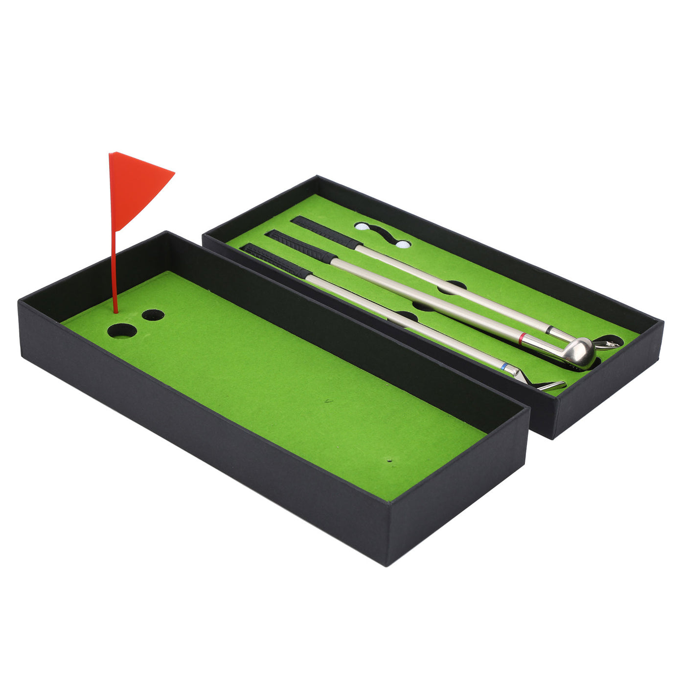 Mini Desk Golf Game Box – Green Driving Range with Club Pens, Balls, Flag