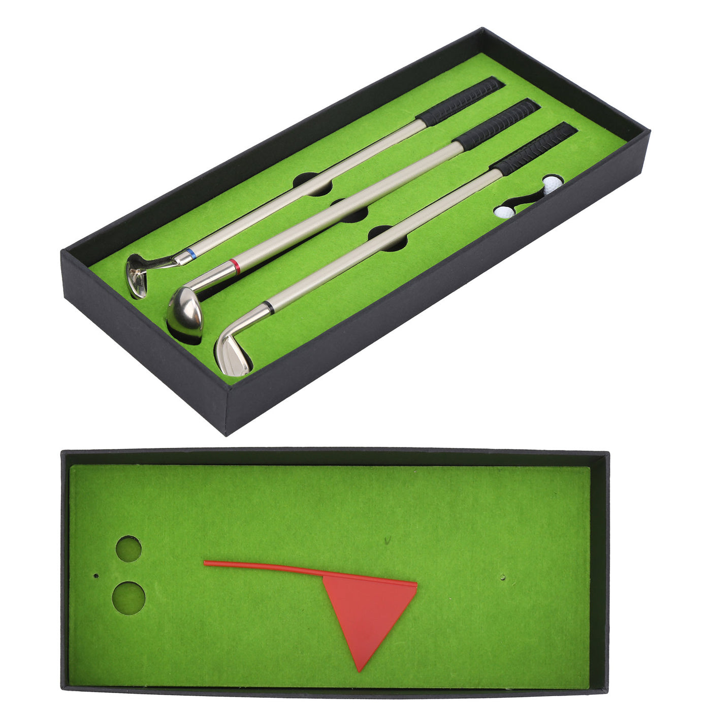 Mini Desk Golf Game Box – Green Driving Range with Club Pens, Balls, Flag