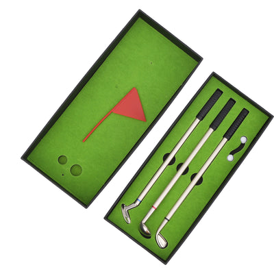 Mini Desk Golf Game Box – Green Driving Range with Club Pens, Balls, Flag